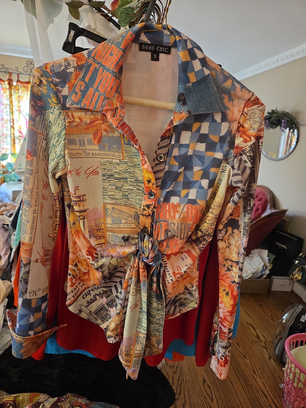 Super Cute Boho Tie-Front Button Shirt - Size S